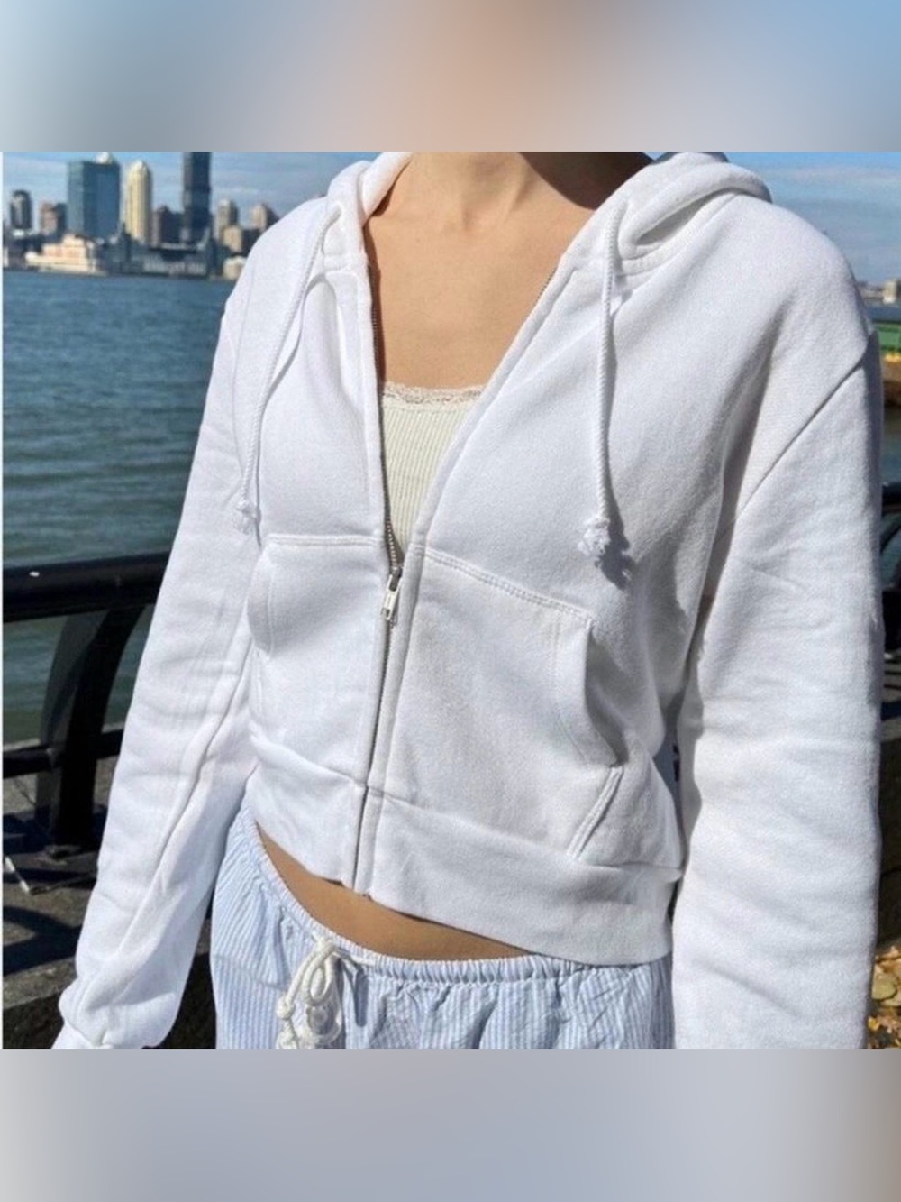 Brandy Melville Crystal Zip-Front Hooded Sweatshirt